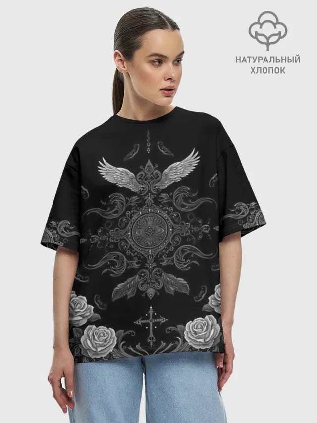Футболка женская оверсайз с принтом «Gothic Black»