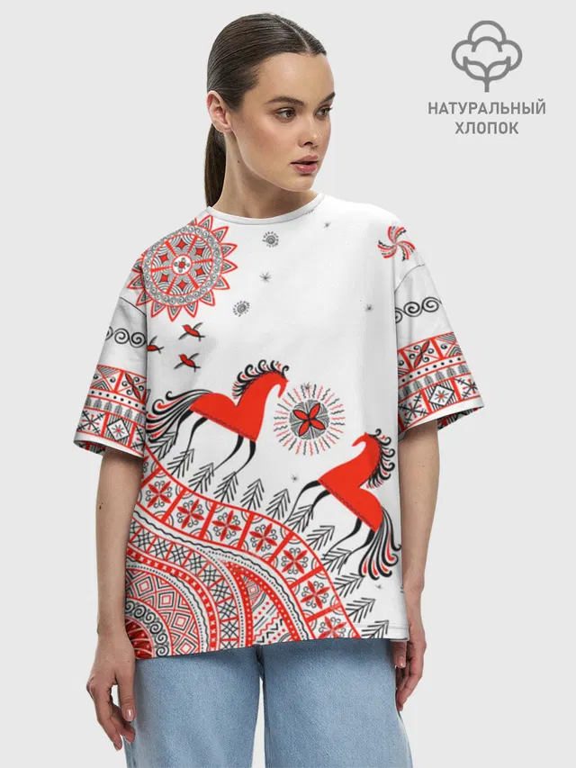 Футболка женская оверсайз с принтом «MezenHorse w»