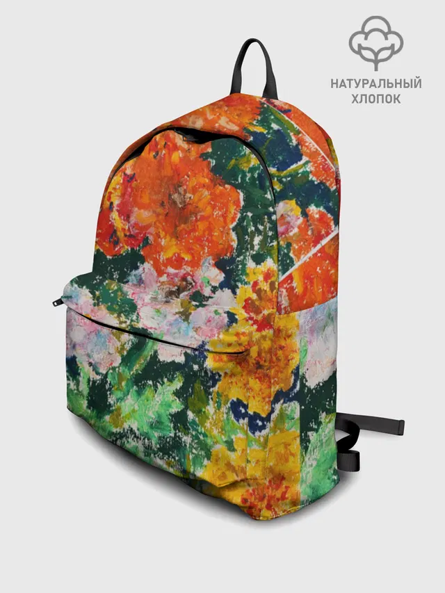 Взрослый джинсовый рюкзак с принтом «Orange flowers»
