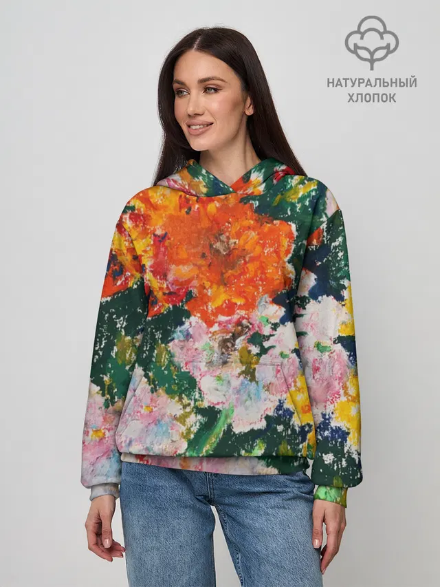 Худи женское базовое с принтом «Orange flowers»