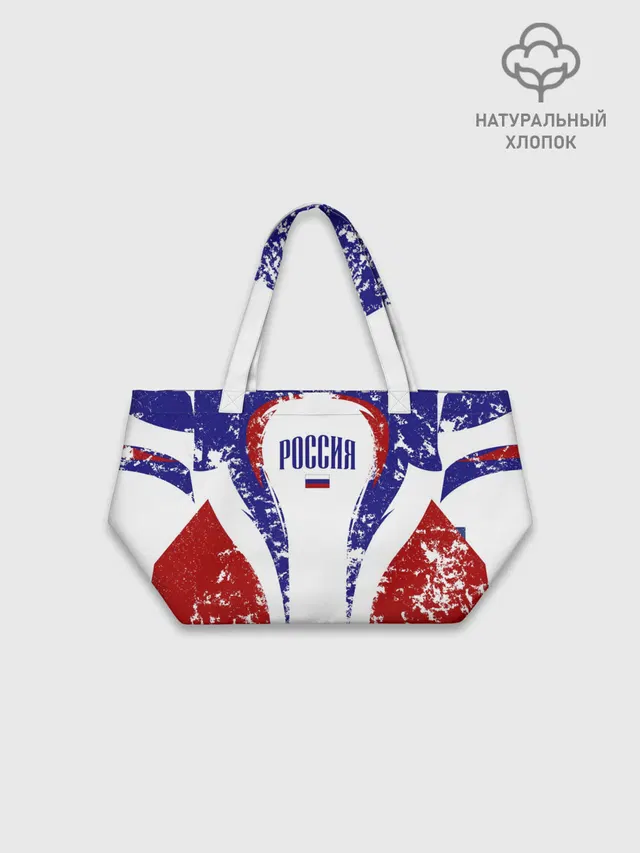 Джинсовый шоппер оверсайз с принтом «Россия флаг»