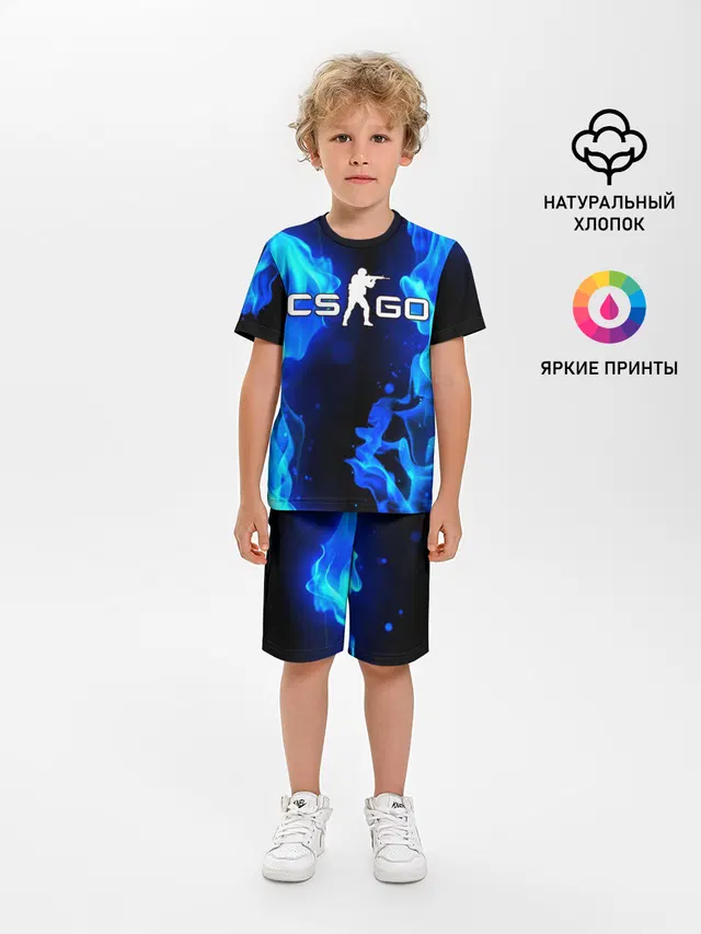 Детская пижама с шортами с принтом «Blue flame»