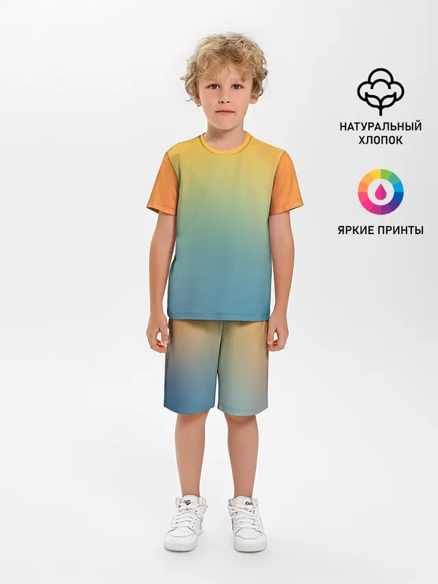 Детская пижама с шортами с принтом «Tie-Dye — Мягкий летний градиент»