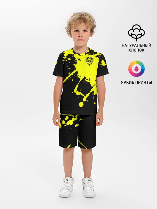 Детская пижама с шортами с принтом «Paint splatter — FC Borussia»