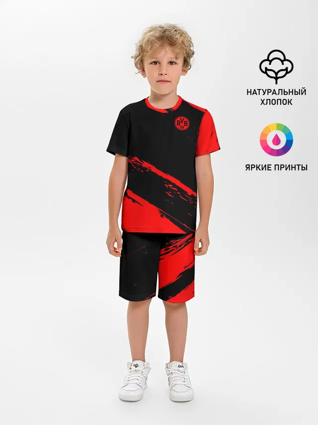 Детская пижама с шортами с принтом «Brush Strokes — FC Borussia»