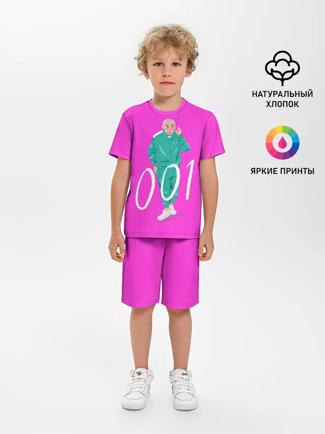 Детская пижама с шортами с принтом «Игра в кальмара — Player 001»
