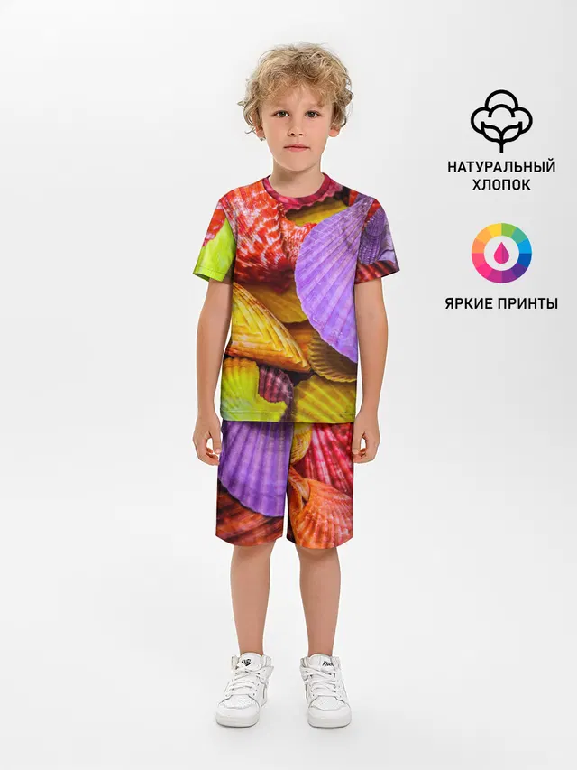 Детская пижама с шортами с принтом «Природа — Разноцветные ракушки multicolored seashells»