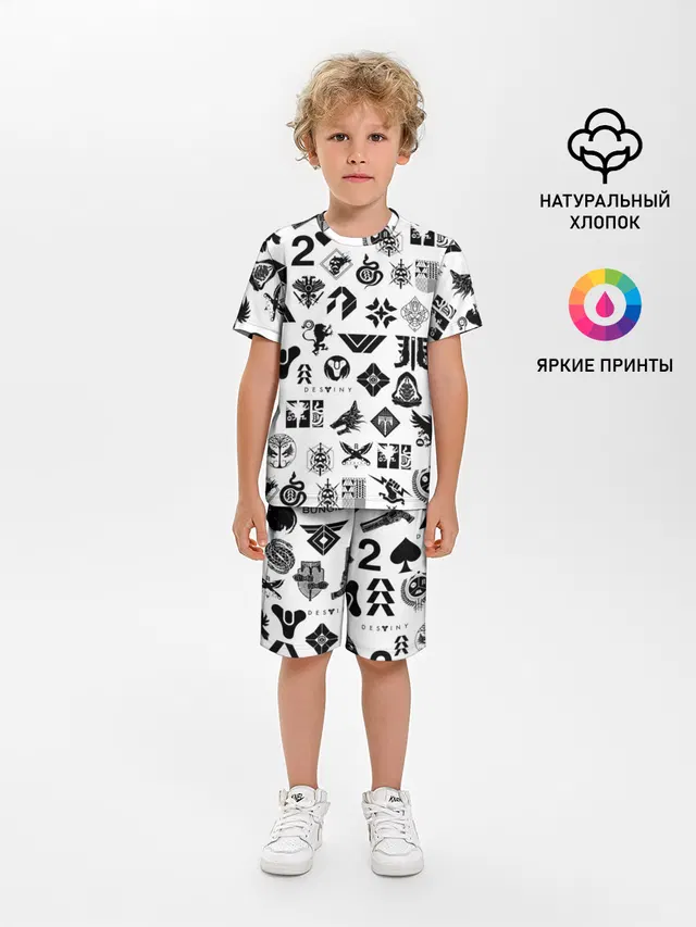 Детская пижама с шортами с принтом «Destiny — DESTINY 2 LOGO PATTERN — ДЕСТИНИ»