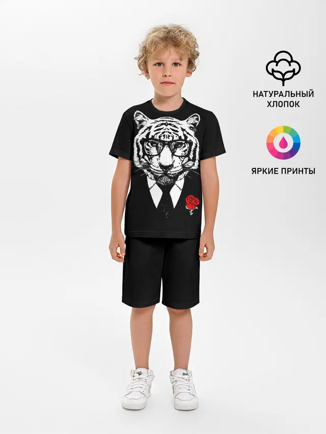 Тигр с красной розой