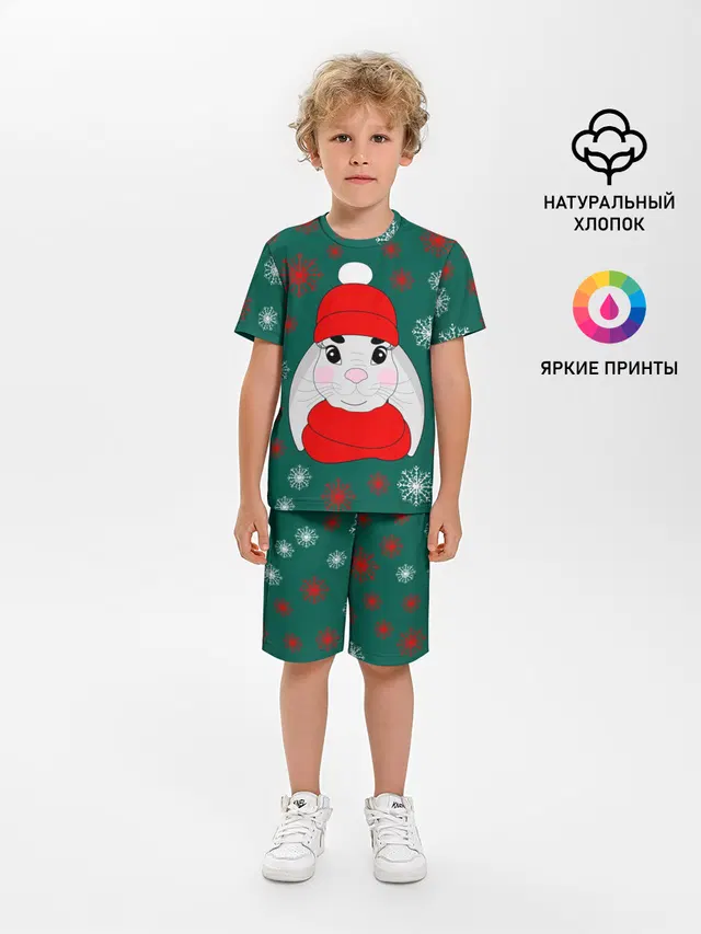 зимний кролик и снежинки