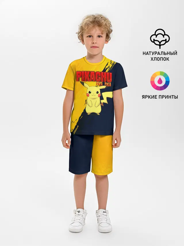 Детская пижама с шортами с принтом «Pokemon Go — PIKACHU PIKA PIKA — ПИКАЧУ»