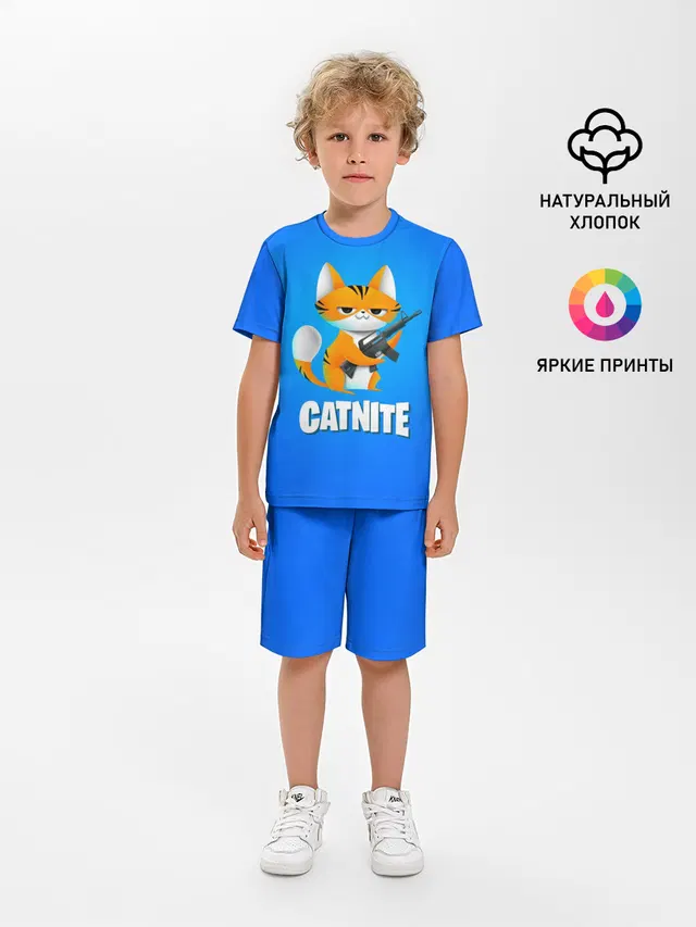 Детская пижама с шортами с принтом «Catnite»