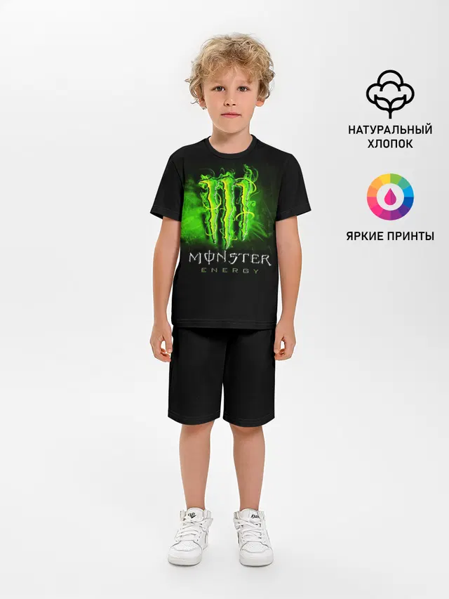 Детская пижама с шортами с принтом «Разные тренды — MONSTER ENERGY NEON — НЕОН»