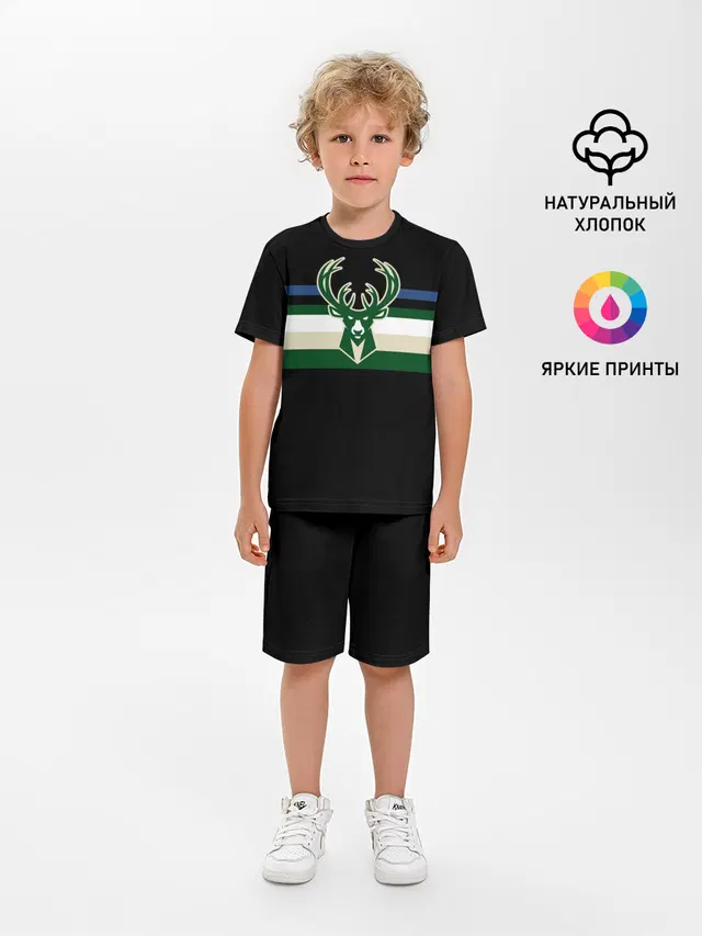 Детская пижама с шортами с принтом «НБА — Milwaukee Bucks форма. Statement Edition»