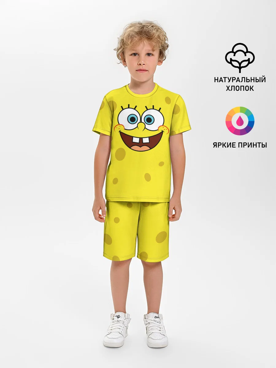 Детская пижама с шортами с принтом «Губка Боб — SpongeBob», вид спереди