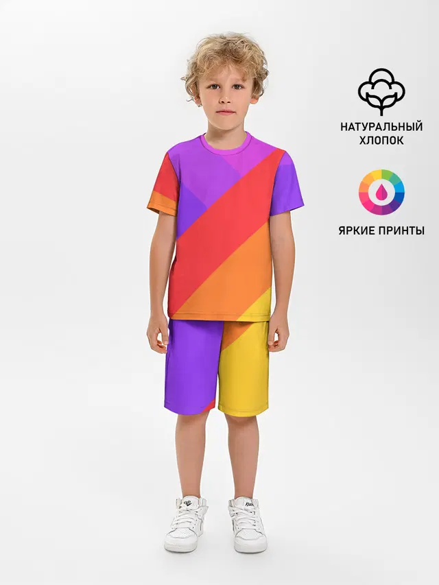 Детская пижама с шортами с принтом «Текстуры — РАДУЖНАЯ ГЕОМЕТРИЯ — RAINBOW GEOMETRY»