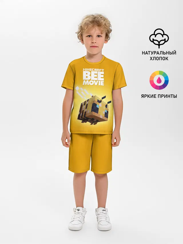 Детская пижама с шортами с принтом «Майнкрафт — BEE MOVIE Minecraft»