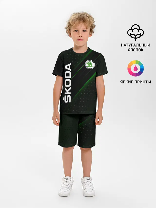 Детская пижама с шортами с принтом «Skoda — SKODA, ШКОДА»