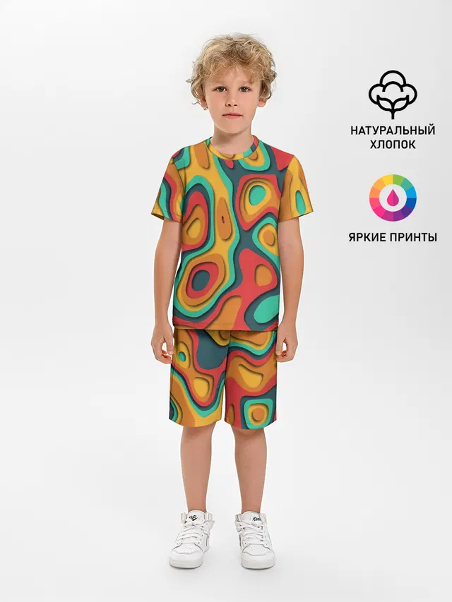 Детская пижама с шортами с принтом «Абстракция — 3D узор Color»