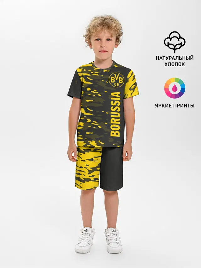 Детская пижама с шортами с принтом «Camouflage — ФК БОРУССИЯ — FC BORUSSIA»