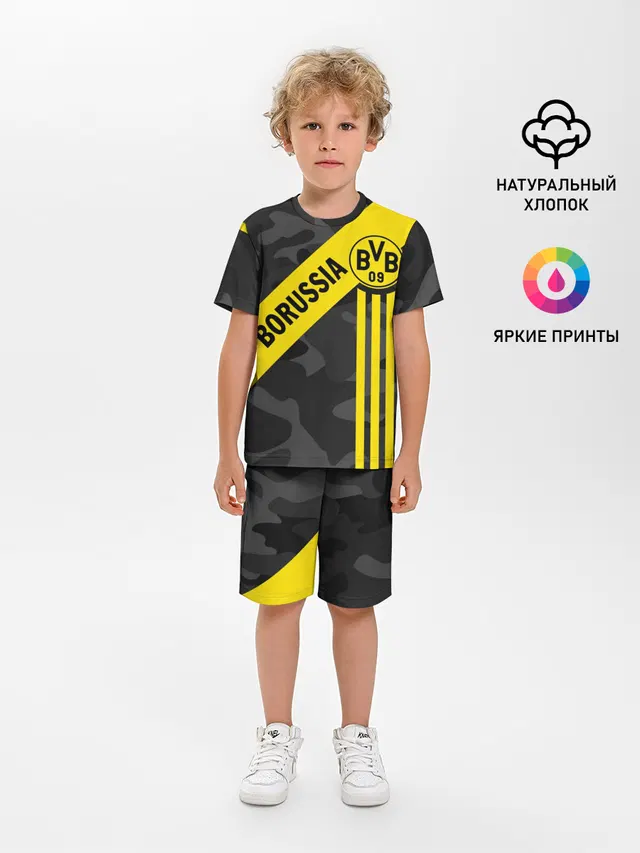 Детская пижама с шортами с принтом «camouflage — ФК БОРУССИЯ — FC BORUSSIA»