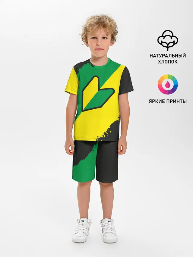 Детская пижама с шортами с принтом «JDM Green Yellow Logo»