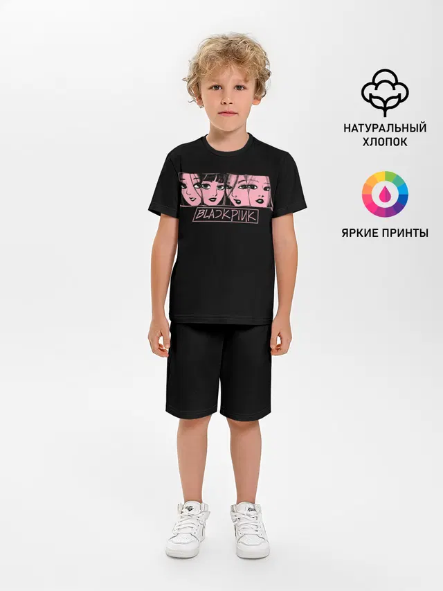 Детская пижама с шортами с принтом «Black Pink Art»