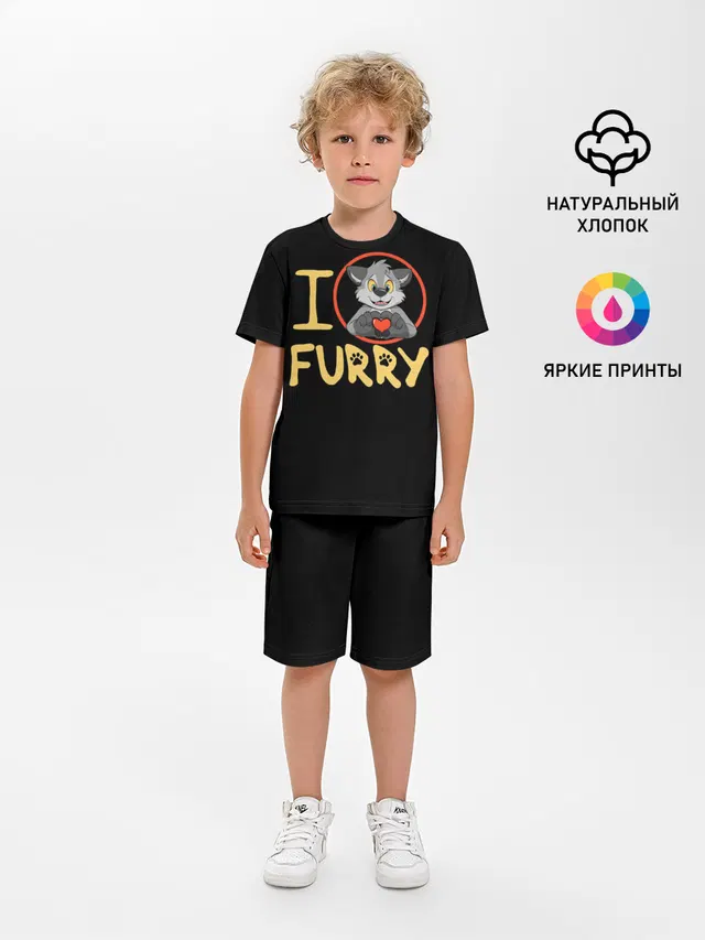 Детская пижама с шортами с принтом «Разные звери — I love furry»