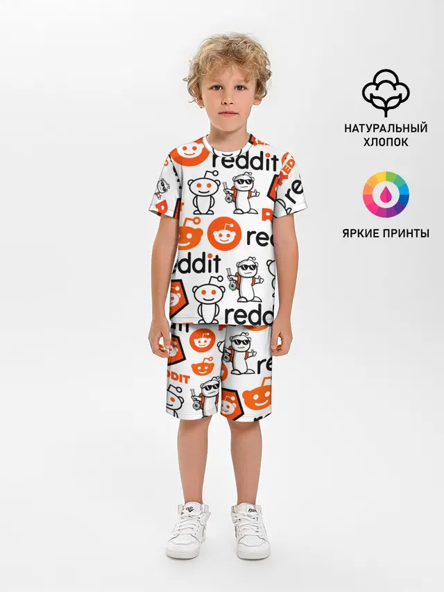 Детская пижама с шортами с принтом «Социальные сети — REDDIT — РЕДДИТ — ЛОГОБОМБИНГ»