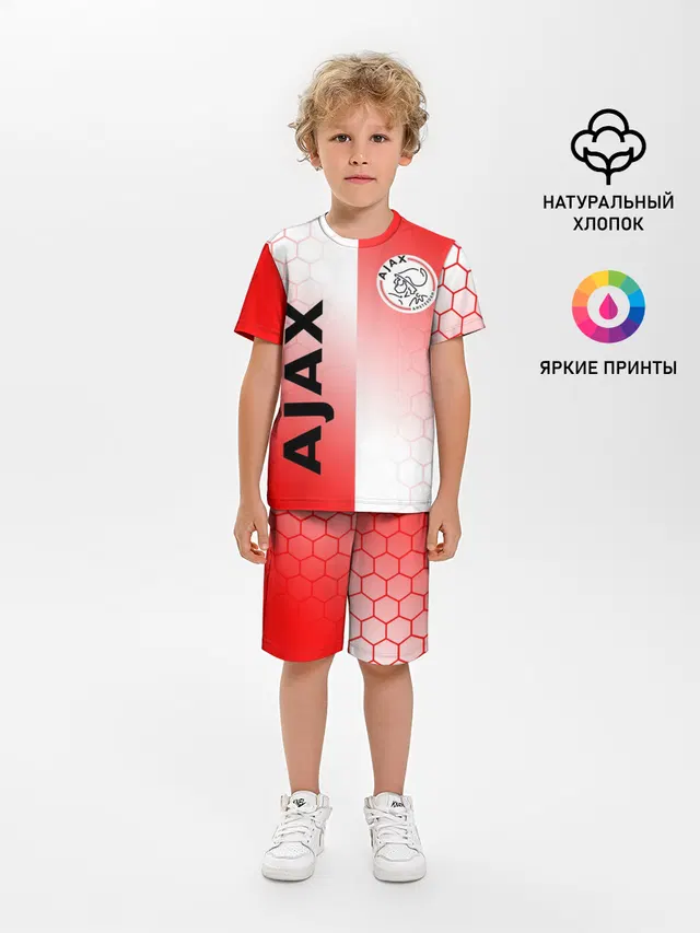 Детская пижама с шортами с принтом «Honeycomb pattern — FC AJAX AMSTERDAM — ФК АЯКС»