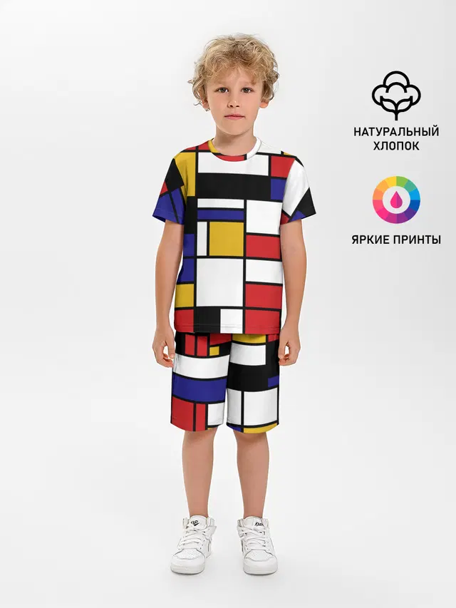 Детская пижама с шортами с принтом «Retro — Color blocking»