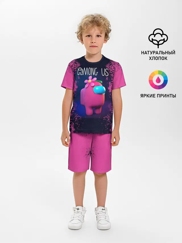 Детская пижама с шортами с принтом «Pink Crewmate»