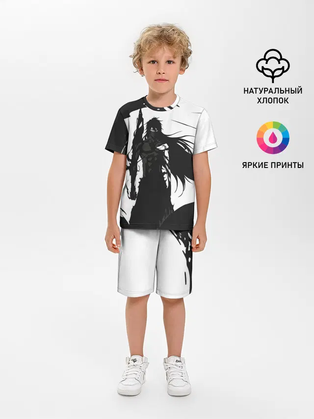 Детская пижама с шортами с принтом «Bleach black & — Bleach black & white»