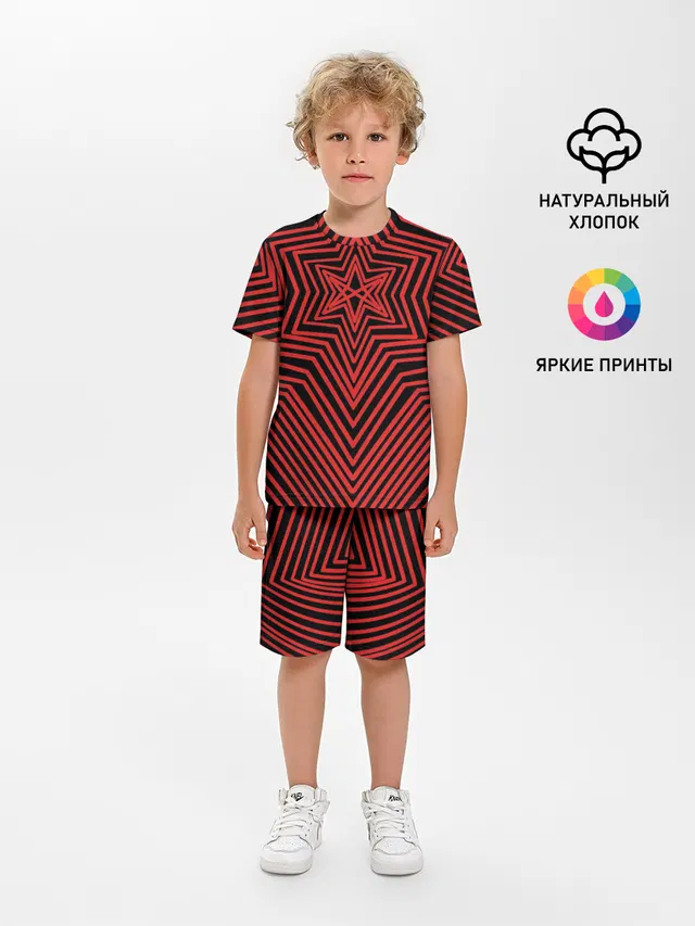 Детская пижама с шортами с принтом «solid red color»
