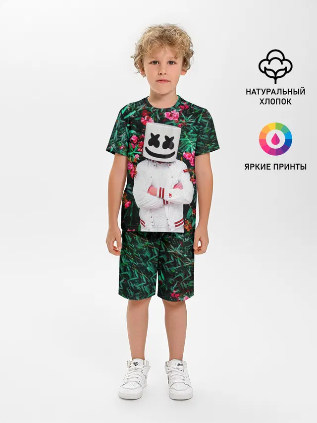 Детская пижама с шортами с принтом «Marshmello Roses»