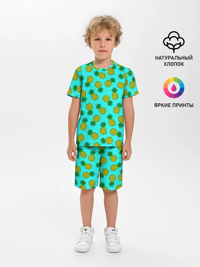 Детская пижама с шортами с принтом «Еда — Ананасы аква»