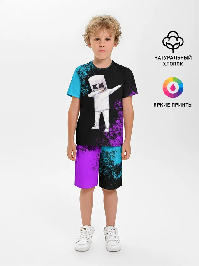 Детская пижама с шортами с принтом «Marshmello»