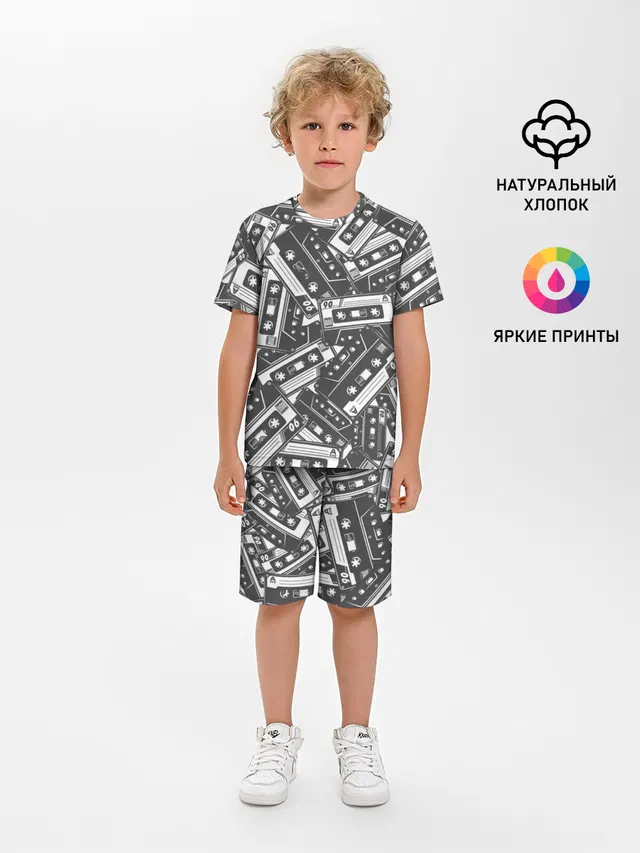 Детская пижама с шортами с принтом «Retro — retro pattern»