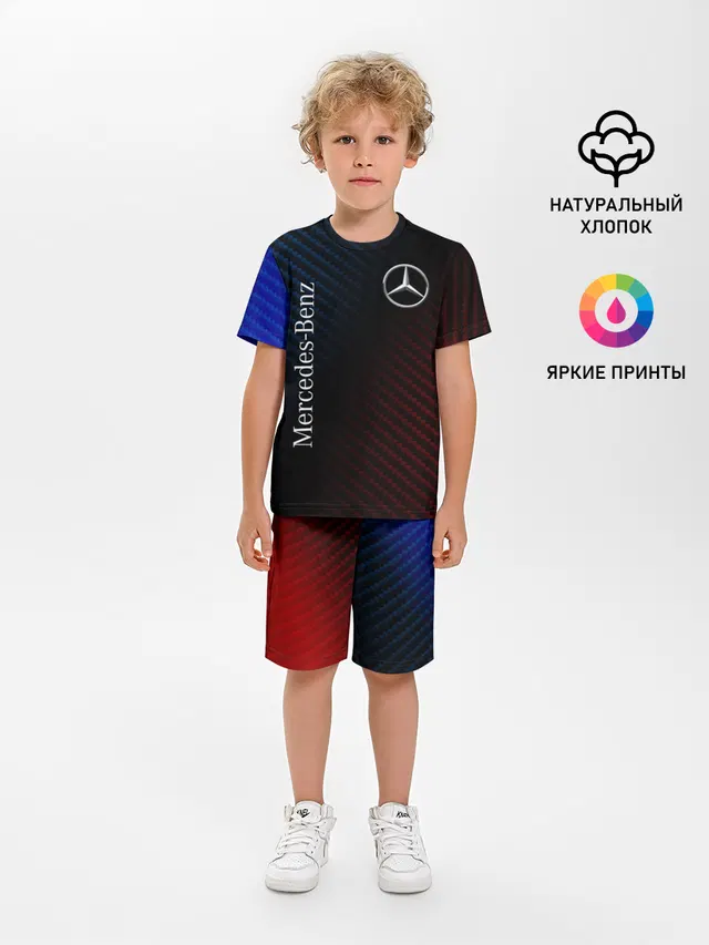 Детская пижама с шортами с принтом «Color gradient — MERCEDES — МЕРСЕДЕС»