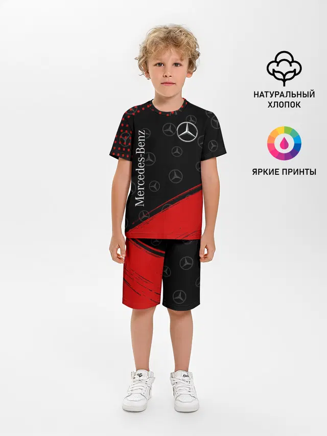 Детская пижама с шортами с принтом «Logo — MERCEDES — МЕРСЕДЕС»