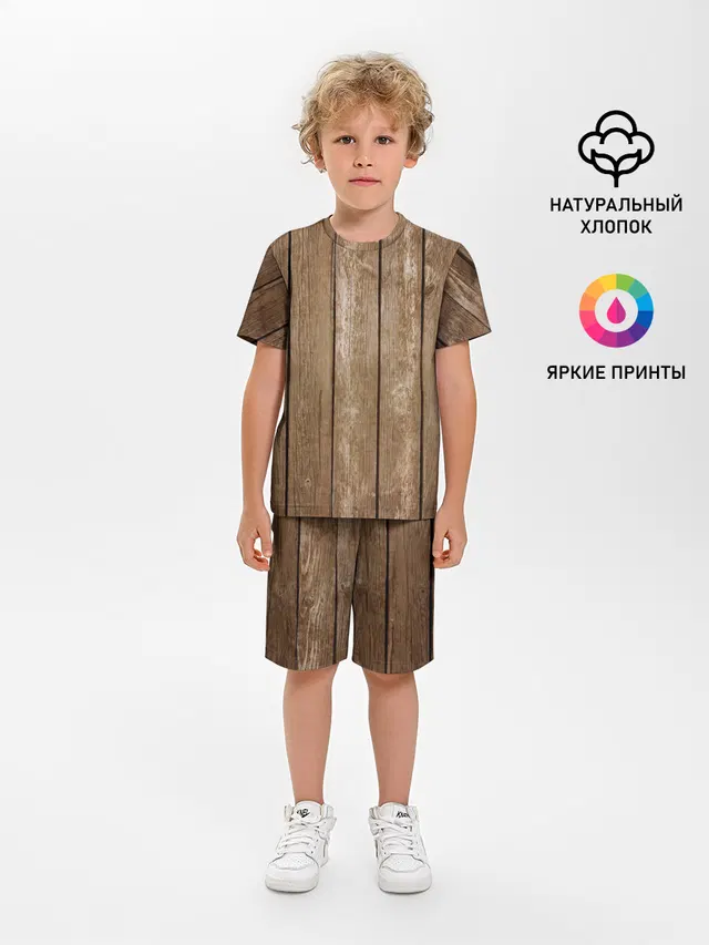Детская пижама с шортами с принтом «Текстуры — Texture. Wood»