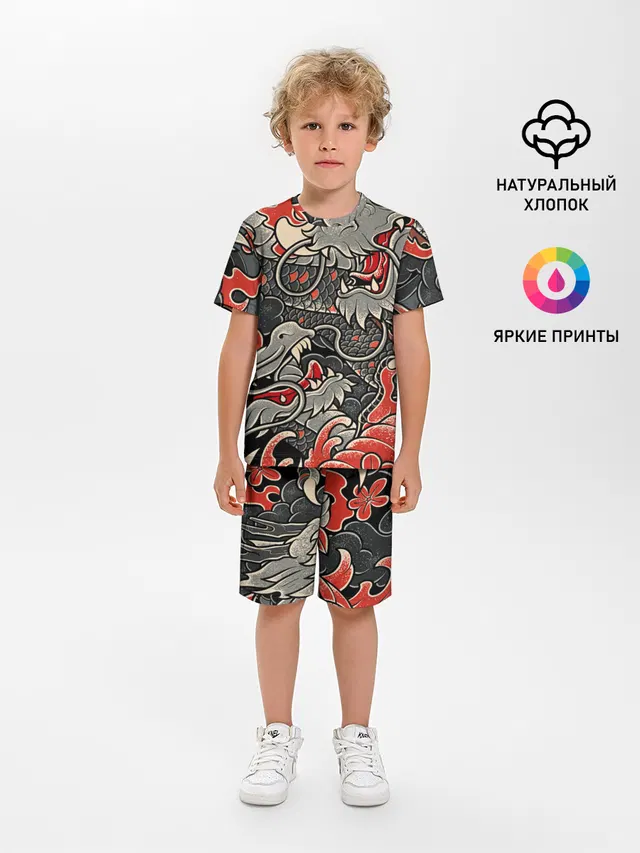 Детская пижама с шортами с принтом «Популярные — Dsquared tatoo DRAGON»