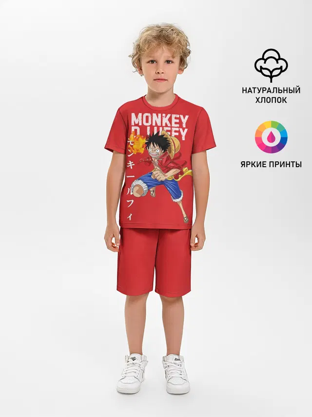 Детская пижама с шортами с принтом «Ван Пис — Monkey D. Luffy на красном»