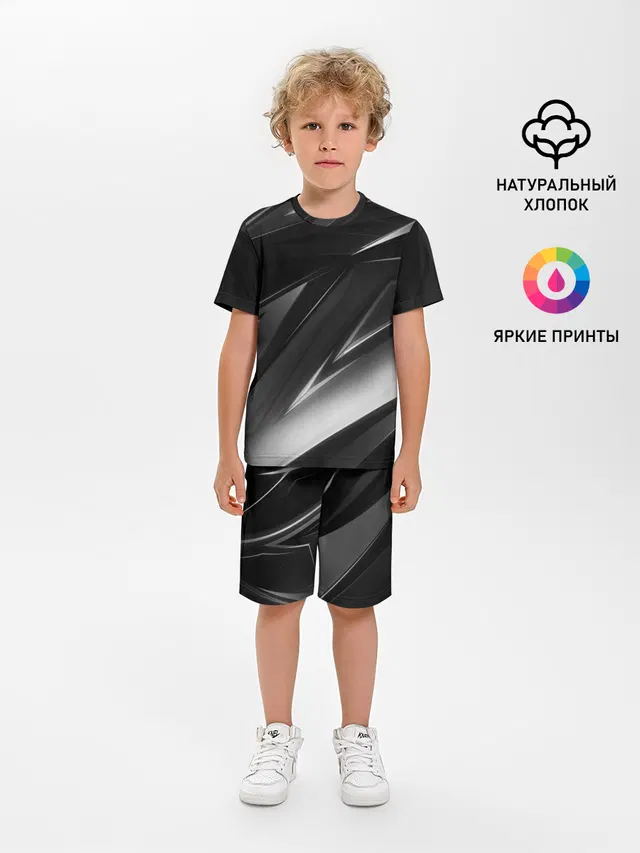Детская пижама с шортами с принтом «Геометрия — GEOMETRY STRIPES BLACK & WHITE»