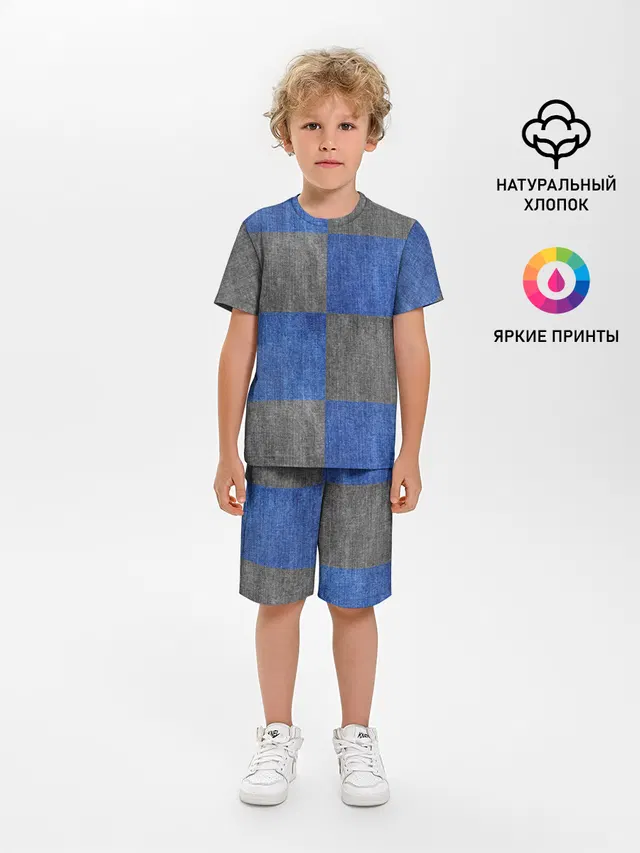 Детская пижама с шортами с принтом «Текстуры — Denim Patchwork»