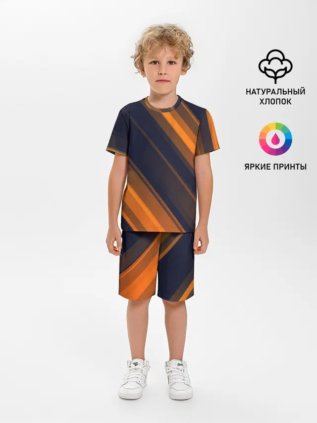 Детская пижама с шортами с принтом «Абстракция — ORANGE Black»