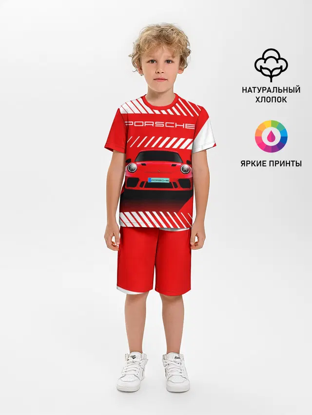 Детская пижама с шортами с принтом «Porsche Порше RED Style — ПОРШЕ — RED STYLE»