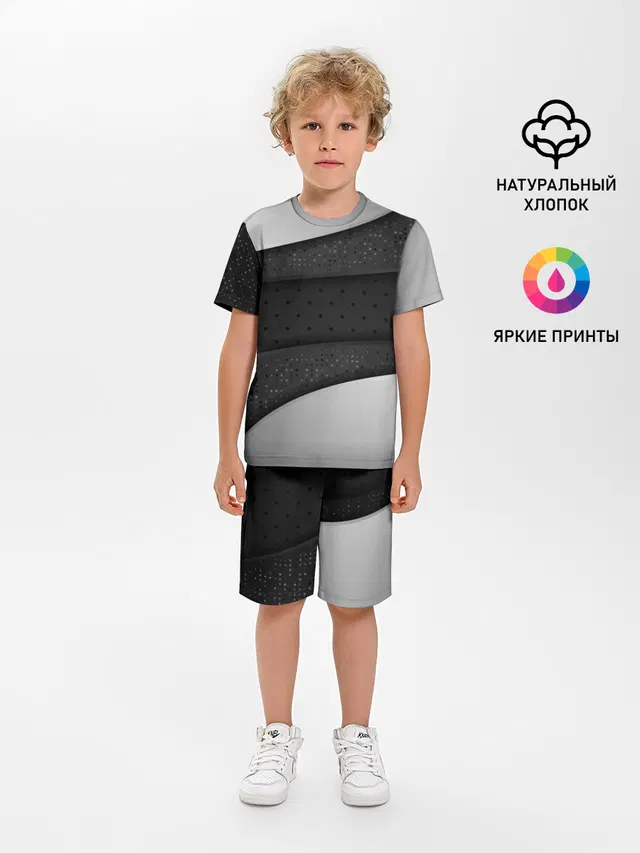 Детская пижама с шортами с принтом «Модные — 3D luxury style silver black»
