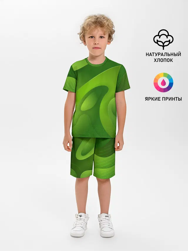 Детская пижама с шортами с принтом «Модные — 3d Green abstract»