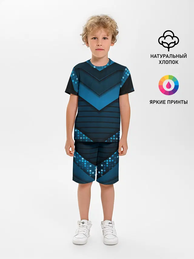 Детская пижама с шортами с принтом «Модные — 3D luxury blue abstract»